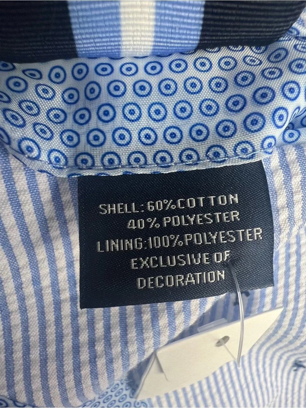 Tailorbyrd Mens Blazer 48R Seersucker Cotton Blue White Embroidered Flamingo